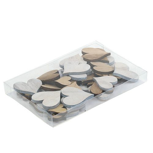 Floristik24 Mélange de cœurs en bois, gris/écru 2,5cm - 5cm 46P
