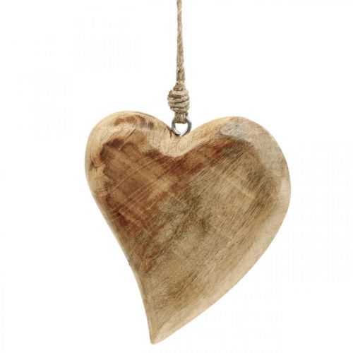 Floristik24 Coeur en bois coeurs en bois déco pendentif bois de manguier H14cm 3pcs
