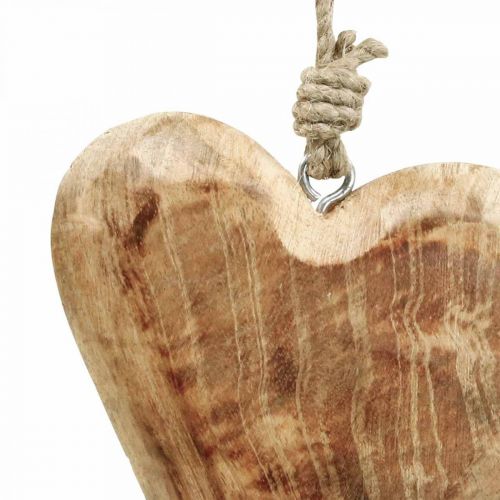 Floristik24 Coeur en bois coeurs en bois déco pendentif bois de manguier H14cm 3pcs