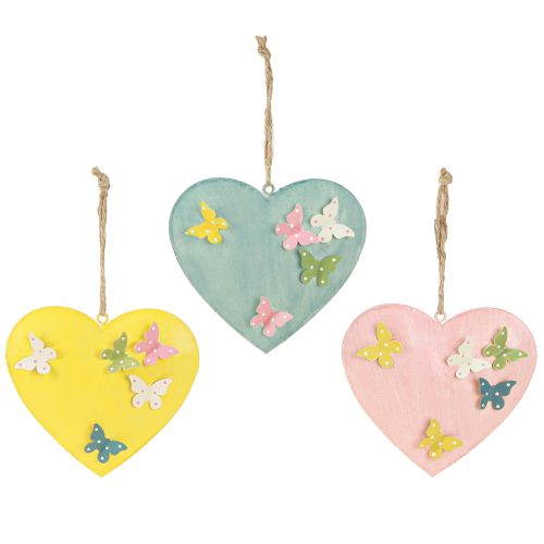 Pendentifs décoratifs en forme de cœur avec papillons pour la décoration printanière, 10,5 cm, lot de 3