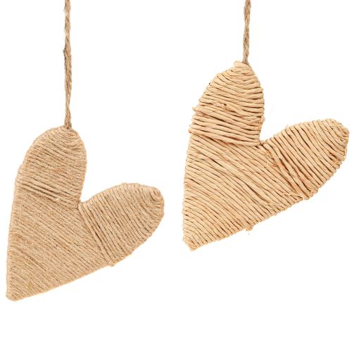 Floristik24 Coeurs à suspendre décoration chanvre et raphia naturel H10,5cm 8 pcs