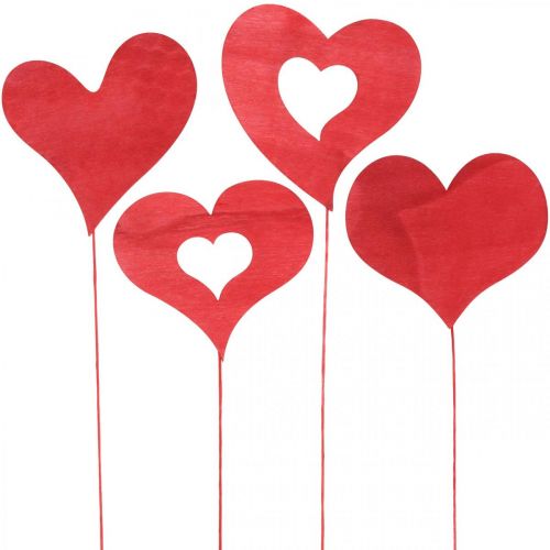 Bouchon fleur coeur, décoration bois à coller, saint valentin, bouchon déco rouge, fête des mères L31-33cm 24pcs