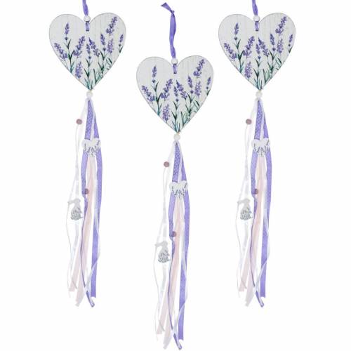 Floristik24 Coeur avec motif lavande à accrocher, mariage, décoration d&#39;été méditerranéenne, Saint Valentin, coeur lavande 4pcs