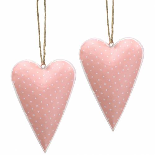 Floristik24 Pendentif coeur métal vieux rose, blanc pointillé H11cm 6pcs