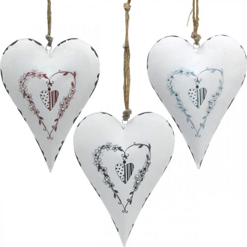 Floristik24 Coeurs décoratifs à suspendre en métal coeur en métal blanc 12×16cm 3pcs