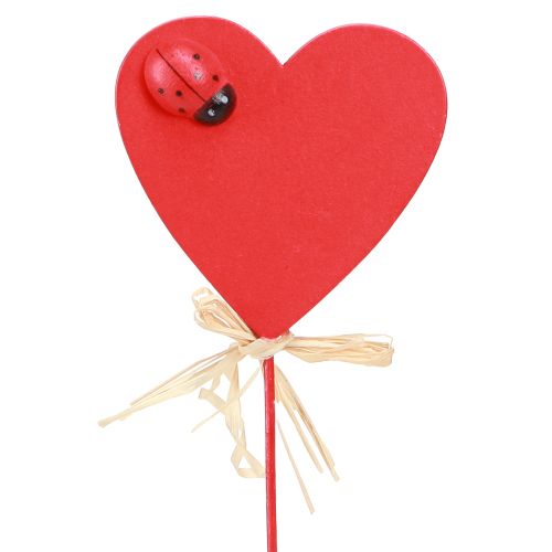 Floristik24 Bouchons coeur bois coeurs décoratifs rouges avec coccinelles 6cm 16 pcs