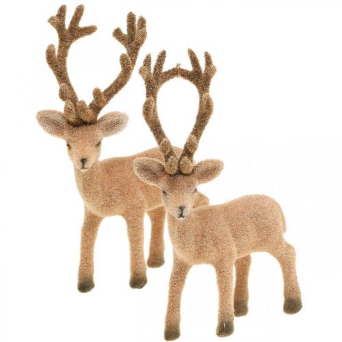 Cerf décoratif figurine décorative renne décoratif floqué H17cm 6 pcs