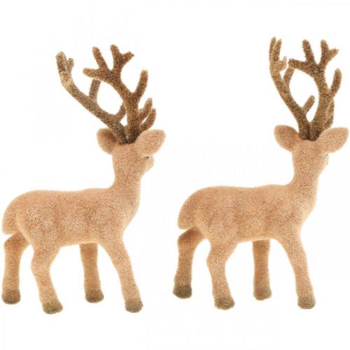 Article Cerf décoratif figurine décorative renne décoratif floqué H17cm 6 pcs