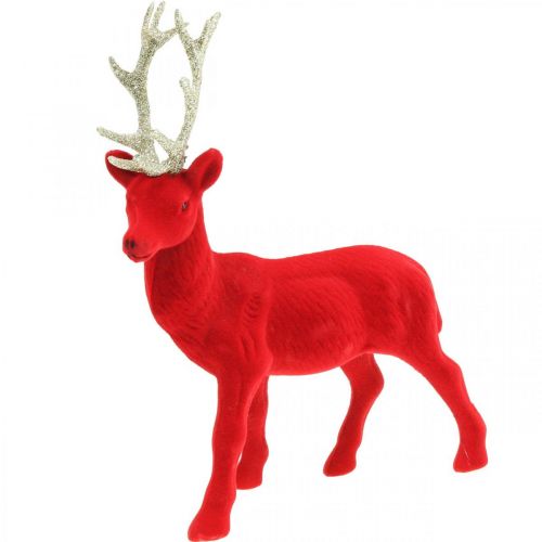 Floristik24 Figurine déco cerf décoratif renne floqué rouge H28cm