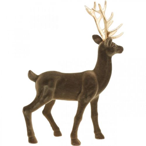Article Figurine déco cerf décoratif renne floqué marron H46cm