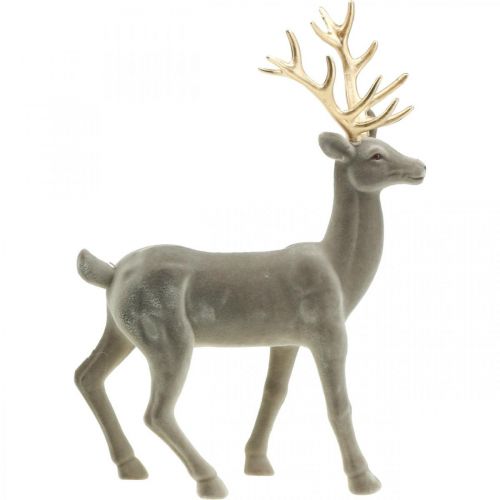 Figurine déco cerf décoratif renne floqué gris H46cm