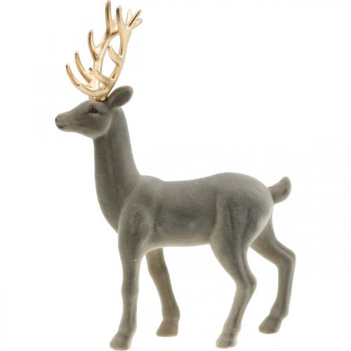 Article Figurine déco cerf décoratif renne floqué gris H37cm
