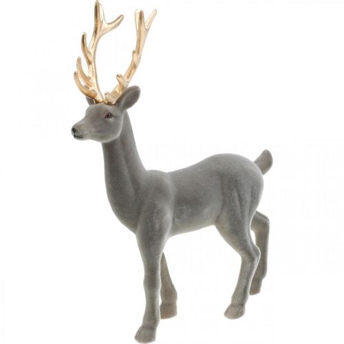 Floristik24 Figurine déco cerf décoratif renne floqué gris H37cm