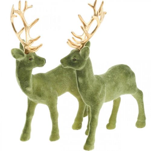 Floristik24 Cerf décoratif figurine décorative renne décoratif vert H20cm 2 pièces