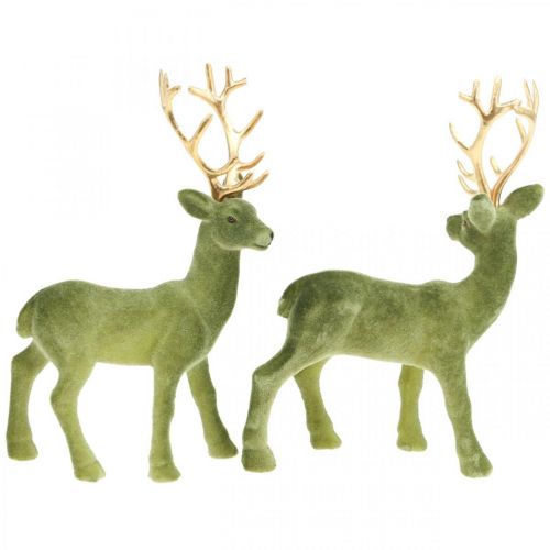 Floristik24 Cerf décoratif figurine décorative renne décoratif vert H20cm 2 pièces