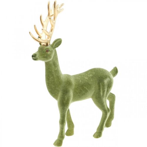 Floristik24 Figurine déco cerf décoratif renne floqué vert H37cm