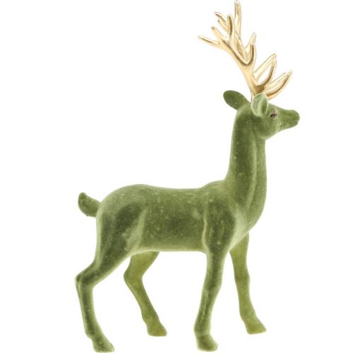 Article Figurine déco cerf décoratif renne floqué vert H37cm