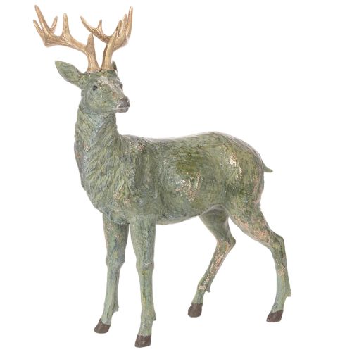 Figurine de cerf en polyresine 43 cm vert et doré pour décoration intérieure