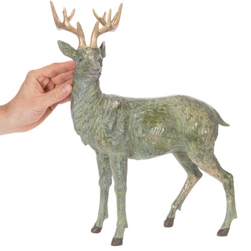 Figurine de cerf en polyresine 43 cm vert et doré pour décoration intérieure | Floristik24.fr