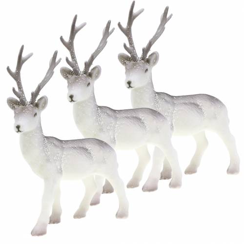 Renne décoratif blanc à paillettes – Décoration de Noël d&#39;hiver 20 cm 3 pièces
