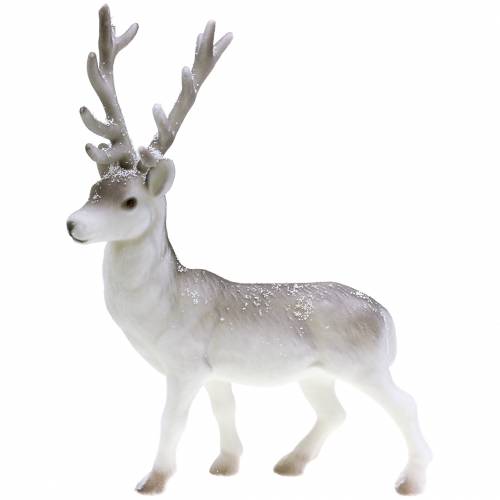 Déco cerf floqué/neigé 39cm