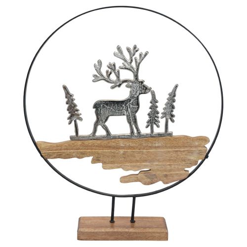 Floristik24 Décoration cerf anneau décoration support métal bois argent Ø38cm