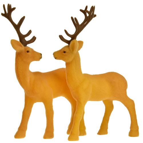 Article Cerf déco renne jaune marron floqué H20,5cm lot de 2