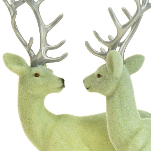 Article Cerf renne déco veau gris vert floqué 20cm lot de 2