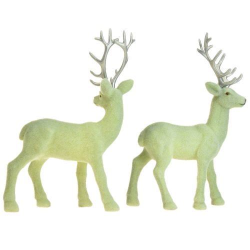 Article Cerf renne déco veau gris vert floqué 20cm lot de 2