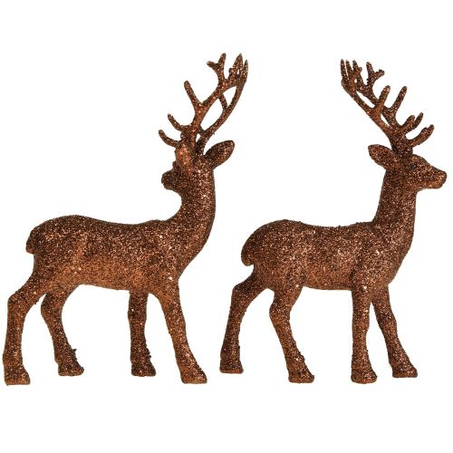 Floristik24 Figurine déco cerf renne cuivre pailleté déco veau H20,5cm lot de 2