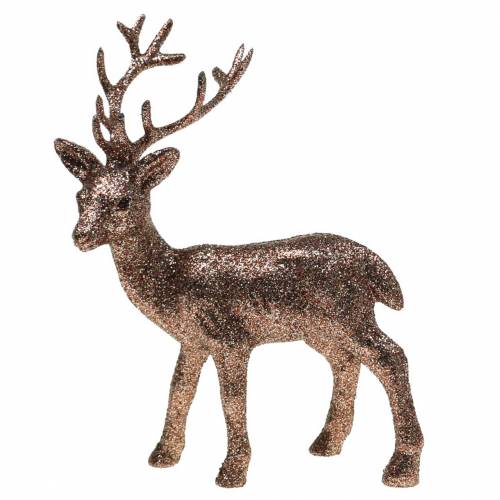 Floristik24 Cerf déco pailleté cuivre 14cm 4pcs