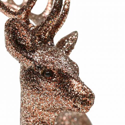 Floristik24 Cerf déco pailleté cuivre 14cm 4pcs