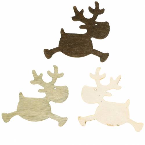 Floristik24 Décoration à disperser cerf en bois blanc, marron, naturel 4cm 72 pcs