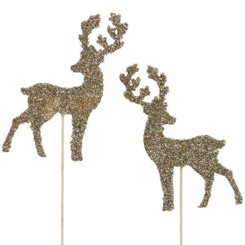 Bouchon décoratif cerf paillettes or assorti 8/10cm 18 pcs
