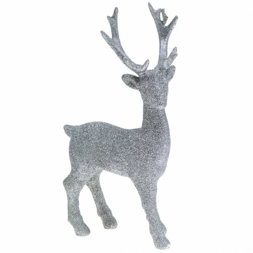 Figurine déco cerf argent pailleté 25cm x 12cm