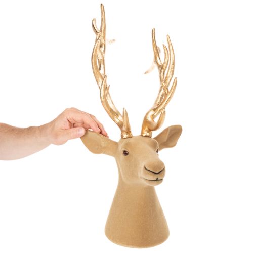 Tête de cerf décorative en plastique avec bois dorés 52 cm | Floristik24.fr