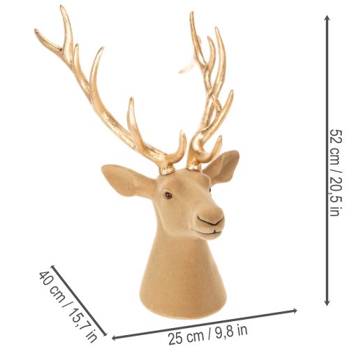 Tête de cerf décorative en plastique avec bois dorés 52 cm | Floristik24.fr
