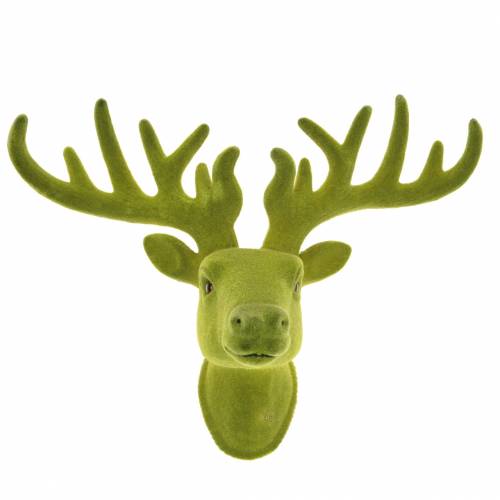 Floristik24 Tête de cerf déco floquée vert mousse 30cm x 23cm