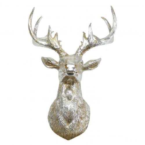 Floristik24 Tête de cerf pour la décoration murale or, argent 22cm x 32cm