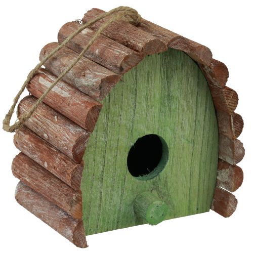 Nichoir décoratif à suspendre avec toit rond en bois vert marron 16,5×10×17cm