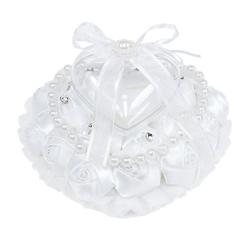 Floristik24 Coussin pour alliances avec porte-alliances Blanc 17cm x15cm