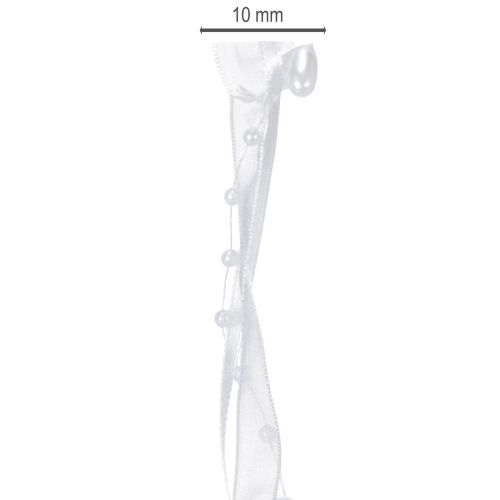 Article Ruban d'organza blanc pour décoration de mariage, 10 mm x 5 m, avec cœurs et perles