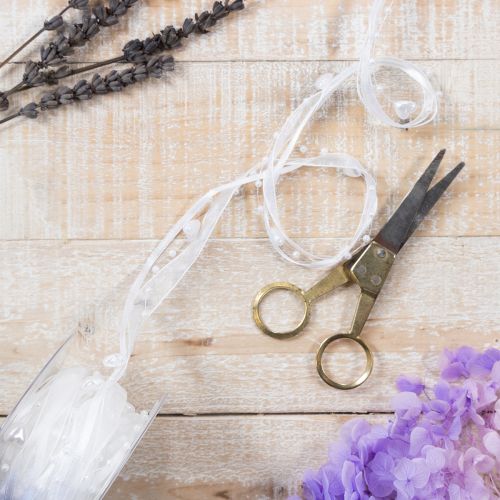 Article Ruban d'organza blanc pour décoration de mariage, 10 mm x 5 m, avec cœurs et perles