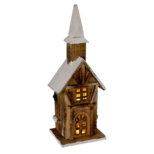 Floristik24 Eglise en bois avec éclairage LED nature, blanc 42cm