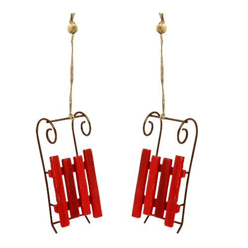 Traîneau en bois à suspendre rouge 12cm x 4,5cm x 3,5cm 6 pcs