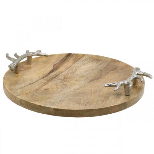 Plateau en bois rond avec manche en bois de cerf plateau décoratif rustique Ø39cm