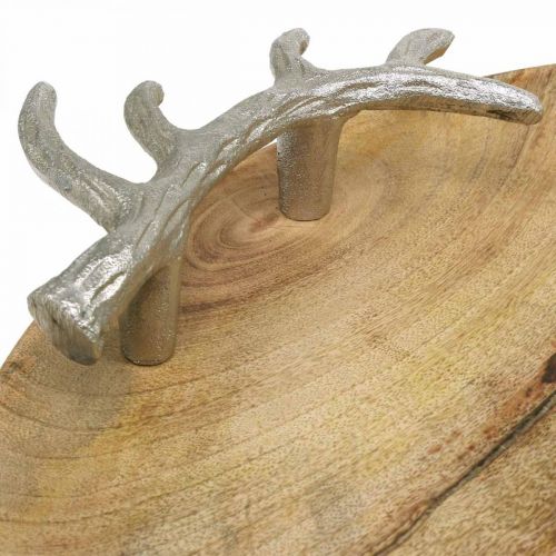 Floristik24 Plateau en bois rond avec manche en bois de cerf plateau décoratif rustique Ø39cm