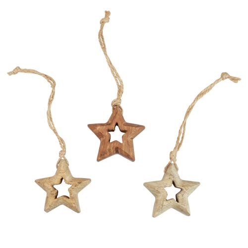 Article Pendentifs en bois étoiles en bois décorations naturelles pour sapin de Noël Ø4,5cm 8pcs