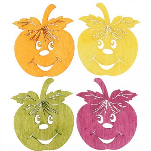 Article Pomme qui rit Streudeko, automne, décoration de table, pommette orange, jaune, verte, rose H3,5cm L4cm 72pcs