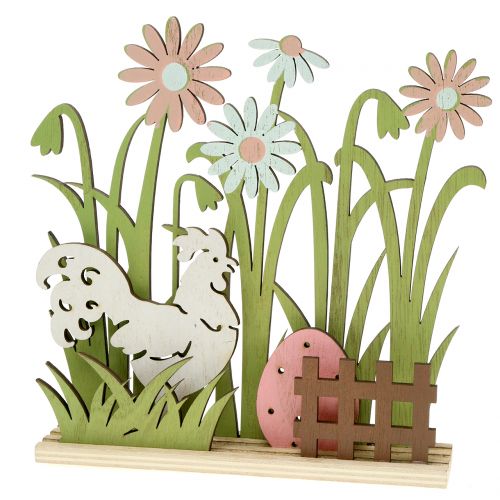 Article Décoration de printemps en bois avec coq et fleurs H21cm